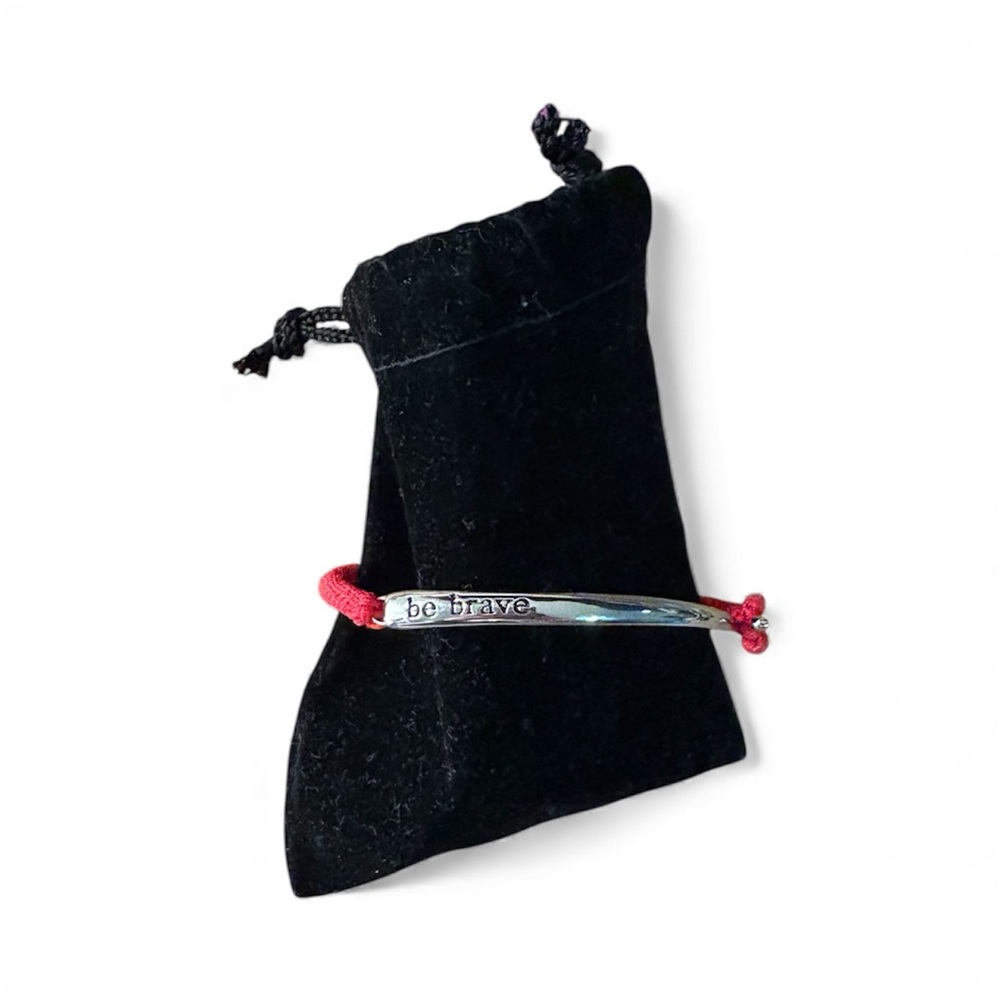 BRAVELETS Silver metal 'Be Brave' Bracelet with Red Cord